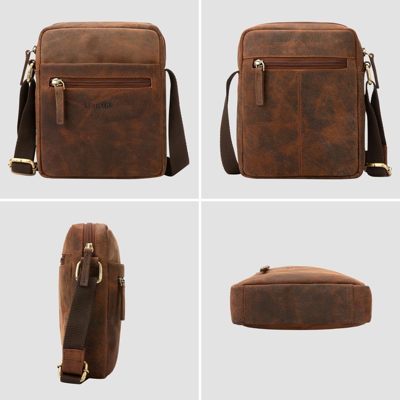 LEABAGS Men's Leather Small Shoulder Bag, Messenger Bag with Shoulder