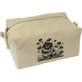 'Happy Fluffy Cat in Garden ' Canvas Wash Bag/Makeup Case (CS00043175)