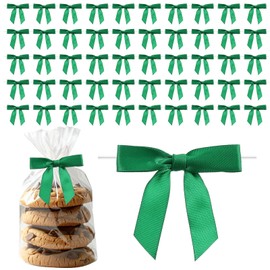 Classicseali 50pcs Green Bows,Green Bows for Treats,DIY Durable Pre Tied Ribbon Twist Tie Bow, Gift Wrapping, Basket, Wedding, Baby Shower, Birthday, Valentine's Day, Christmas Party