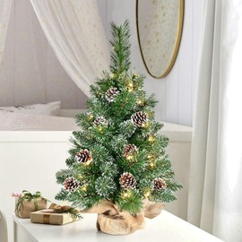 2FT Small Christmas Tree, Christmas Decorations Mini Christmas Trees Includes Small Lights and Cloth Bag Base for Tabletop, Home, Office, Indoor and Outdoor Holiday Decoration