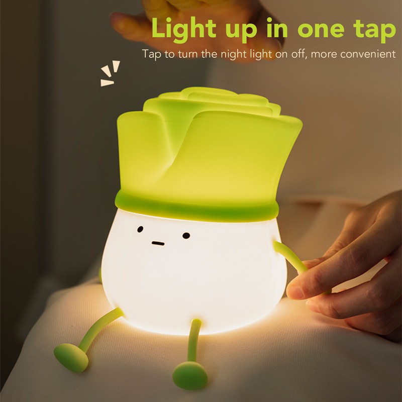 Cute LED Night Light Tap Control Rechargeable 1.5W Decorative Scallion