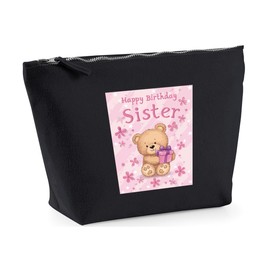 Hippowarehouse Pink Teddy Bear Happy Birthday Sister Printed Make up Cosmetic wash Bag 18x19x9cm