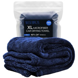 1 paquete de toallas de microfibra para secar auto, 1,300 g/m², tejido de doble torsión, toalla para lavar vehículos, paño superabsorbente para limpieza y detallado, 101.6 x 60.96 cm, XL (azul marino)