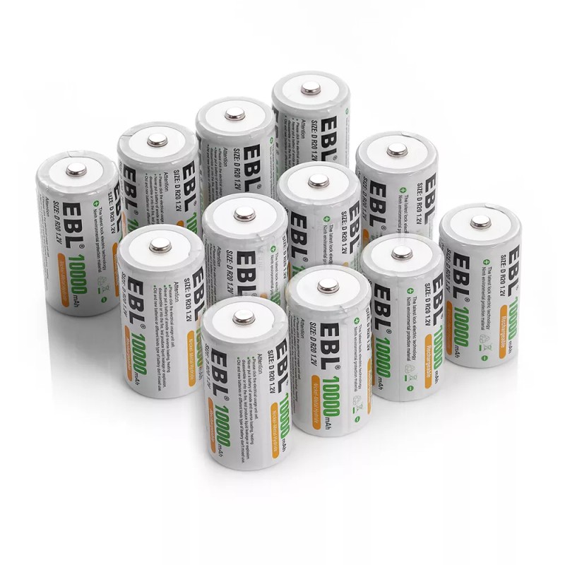 EBL D Cell Size NIMH Rechargeable Batteries 1.2V Battery +