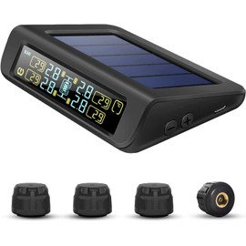 TPMS Sistema de monitoreo de presión de neumáticos, TPMS inalámbrico Easeuper con 4 sensores (0-99 Psi), cambio de posición de los neumáticos para coche, 7 recordatorios de alarma, cargador solar y apagado automático, medidor de presión de neumáticos en 