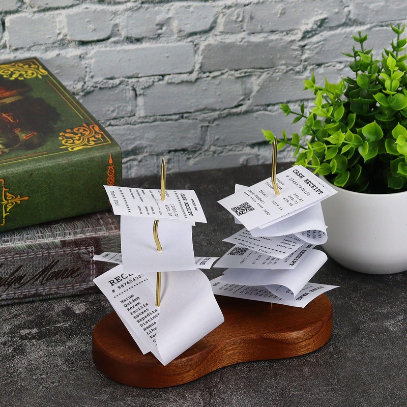 Multibey Sapele Wood Receipt Spike Holder, Double-Insert Ticket Spike Bill