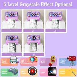 Kids Camera Instant Print for Girls Boys Age 3-12 Toys, 2.4 Inch 1080P Toddler Digital Print Camera with Print Paper and 32GB Card, Portable Christmas Birthday Gifts Selfie Camera (Purple)
