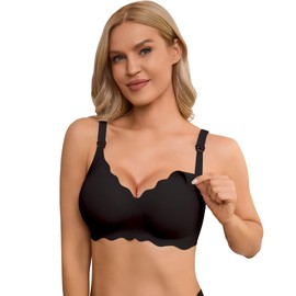 Nursing Bras Seamless Wireless Maternity Nursing Bra Soft Comfy Pregnancy Breastfeeding Sleep Bralette (XX-Large Black)