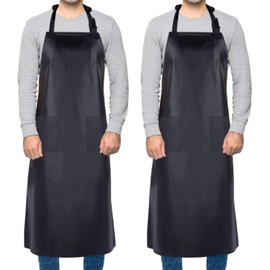 Homsolver 2 Pack Waterproof Rubber Vinyl Apron Chemical Resistant Work Apron with Adjustable Plastic Aprons Butcher for Dishwashing et