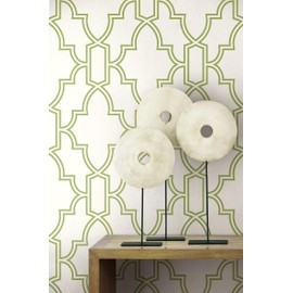 NextWall Tile Trellis Peel and Stick Wallpaper (Green & White)