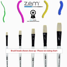 ZEM AS-234 White Bristle Synthetic Flats Brush Set 5 pcs