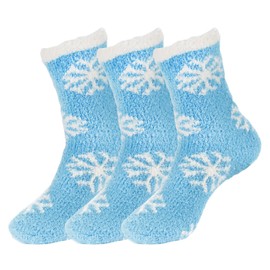 bamboomn – Super Medio/Grande Cozy suave y cálida Fuzzy Copo de Nieve Calcetines – 3Prs, 07 Marshmellow Blue