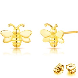 IMINI Sterling Silver Bee Earrings for Women Girls Cute Tiny Bee Stud Earrings Cartilage Earrings Tragus Stud Earrings Hypoallergenic Earrings Gold-Plated, Sterling Silver