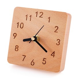 Kattepote Wood Desk Clock, Non Ticking Silent Clock for Shelf, Table, Mantel or Bedside, Home Decorative Small Table Clock for Living Room Bedroom Office, Square Shape, Made of Beech Wood