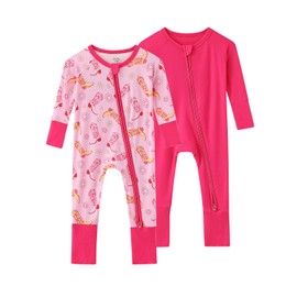 SUZEL Bamboo Viscose Baby Pajamas Boys Girls Zippy Pjs Sleep 'N Play Romper - 0-24 Months (Boots+Hot Pink, 12-18M)
