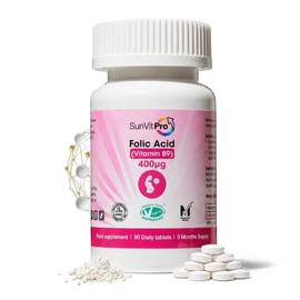 SunVit-D3 Folic Acid Tablets 400mcg – Pregnancy Supplement for Women, Supports Red Blood Cell Formation Health & B9 Vitamin, Prenatal Vitamins Vegan & Gluten-Free, 90 Count