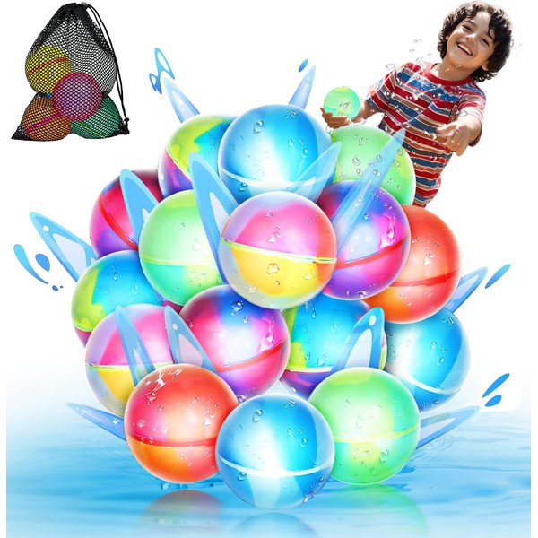 【16 Pack】Magnetic Reusable Water Balloons, Fast Self-Sealing for Kids Adults