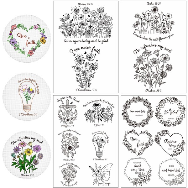 Rngmsi Water Soluble Embroidery Patterns - 4 Sheets Bible Flower