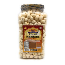 Rani Phool Makhana (Fox Nut / Popped Lotus Seed) 9.4oz (270g) PET Jar ~ Plain Raw Uncooked | ~ All Natural | Vegan | No Colors | Gluten Friendly | NON-GMO | Indian Origin