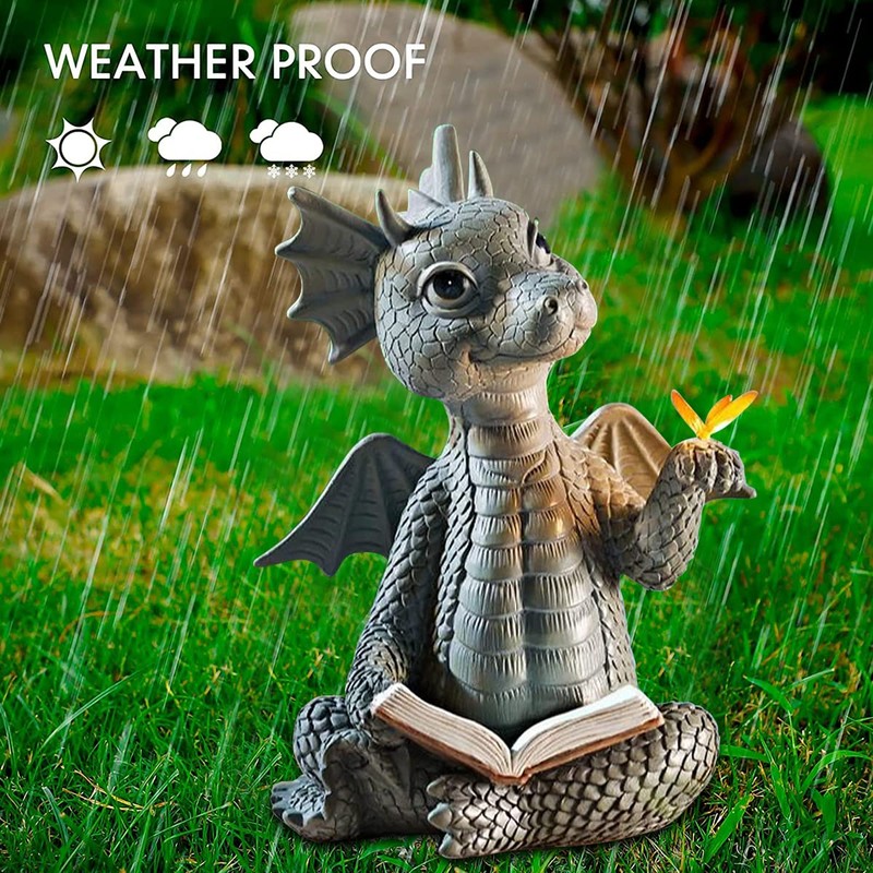 Youery Dragon Reading Book Statue, Beautiful Yard Sculpture, Resin Garden