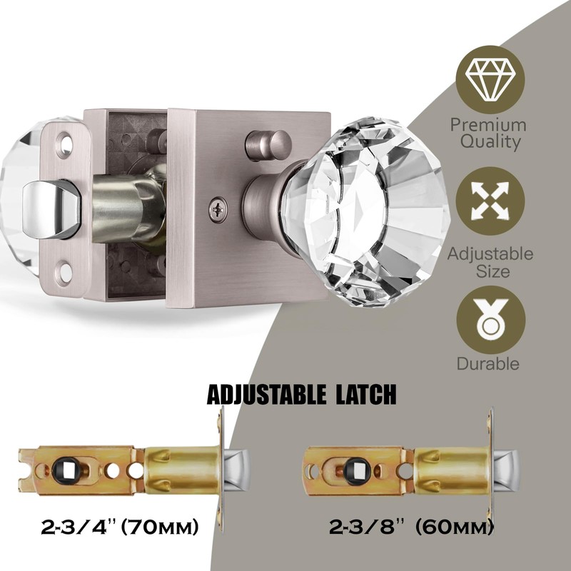HIEMEY Privacy Glass Door Knob with Lock, Crystal Glass Door