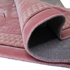 Modefa Turkish Islamic Velvet Prayer Rug - Thick & Wide Soft Praying Carpet for Men & Women - Double Plush Large Janamaz - Eid & Ramadan Gift - with Kufi, Beads & Car Hanger - Geometric Noor (Pink)