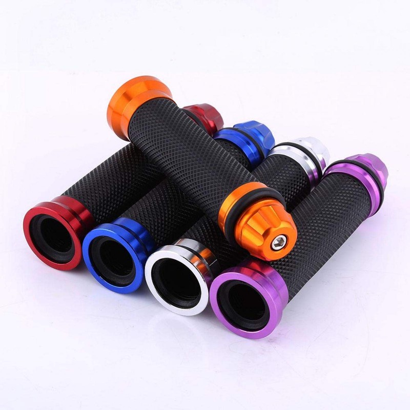 7/8' Motorcycle Handlebar Grips, CNC Aluminum Universal Anti Slip Rubber