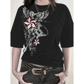 Weetiotio Vintage Rock Band T Shirts for Women Oversized Graphic Tees Country Music Y2k Grunge Shirts Baggy Streetwear Shirt(Black,S)