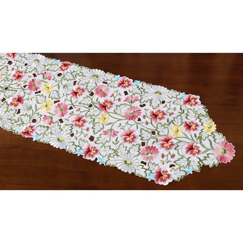 Spring Flower Table Runner Embroidered Flowery Table Placemats Floral Cutwork