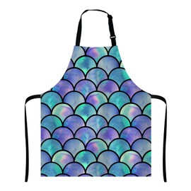 Wasach Mermaid Scale Apron, Watercolor Rainbow Scales of Mermaid Apron,Adjustable Neck Bib Apron for Men Women,Suitable for Kitchen Cooking Waitress Chef Apron