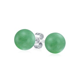 Simple Dyed Gemstone Green Aventurine Round Ball Stud Earrings For Women .925 Sterling Silver 10MM