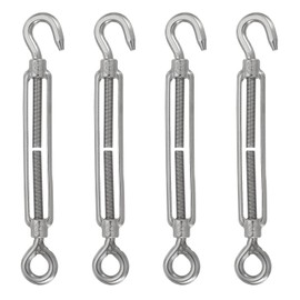 uxcell 4Pcs M8 Hook and Eye Turnbuckle 304 Stainless Steel Wire Rope Tension, Adjustable Turnbuckle for Cables Wire, Shade Sail, Clothesline, Rope Tension, Silver