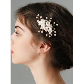 Octwine Vintage Bridal Wedding Hair Comb Silver Gold Flower Hair Comb Bridal Side Comb Crystal Hair Piece Wedding Party Prom Hair Accessories for Women (Gold)