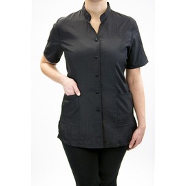 Anna Jacket Short-Sleeve Uniform for Stylist Barber Groomer Nail Tech Skin Care Makeup Artist Smocks (XL, BLACK)