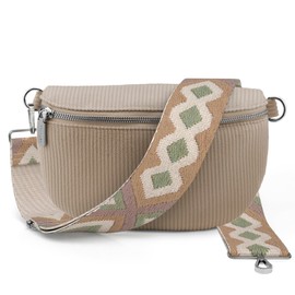 Artvall - Shoulder Bag Cord Bag Handbag Soft Corduroy Bag Bum Bag Small with Shoulder Strap Design Bag Strap Removable Adjustable Strap Crossbody Bag Waist Bag Women with Zip, Taupe (Geometric Rust