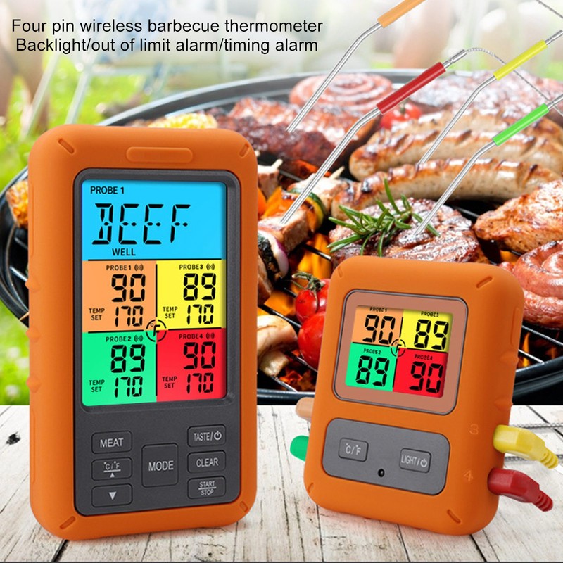 Meat Temperature Probe Smart Wireless LCD Display 4 Probes Grill