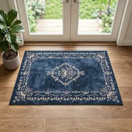 FlyDOIT Small Entryway Rug 2x3 Washable Area Rugs for Bathroom, Navy Blue