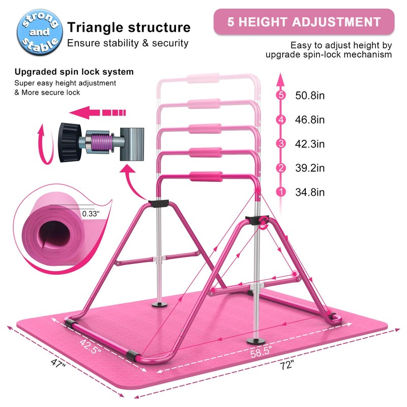 Tepemccu Expandable Gymnastics Bars,Adjustable Height Gymnastic Horizontal Bars,Junior Training Bar