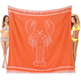 Genovega Oversized Giant Turkish Beach Towel Blanket Extra Large XXL Lightweight Quick Dry Sand Free Boho Throw Pool Cloud Sandrpoof Blankets Women Men Big Jumbo Wide 2 Person Size Lobster Orange