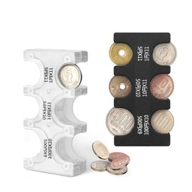 Coin Holder, 2 x Thick Half Coin Clips, Wallet, Compact, Lightweight, Large Capacity, Compact, Convenient for Organizing Coins, Coin Storage, Coin Purse, Black + Transparent