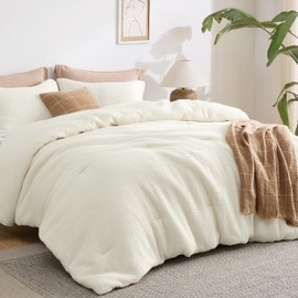 Bedsure Waffle Comforter Set King, Soft and Breathable Coconut White Bedding Comforter Set, 3 Pieces, 1 Waffle Weave Comforter (104"x90") and 2 Pillow Shams (20"x36"+2")
