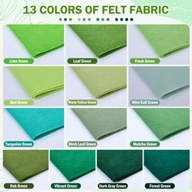 XSEINO 13 Rolls 8"x35" 1.4mm Thick Soft Felt Fabric Sheet 13 Assorted Green Series Colors Felt Pack for DIY Craft Sewing Squares Nonwoven Patchwork