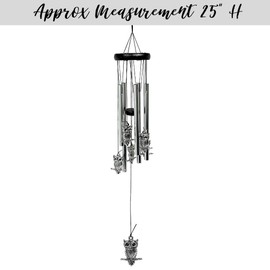 BANBERRY DESIGNS Owl Wind Chime - 25” Outdoor Indoor Silver Owls Windchimes– Mobile Musical Wind Catcher for Garden Decoration – Wind Bell Gifts