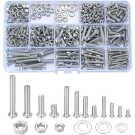 Nuts and Bolts Assortment Kit, M3 M4 M5 Carbon Steel Screws Bolts and Nuts and Washers Assortment Set with Flat Washers, Machine Screws Nuts and Bolts, with Storage Case