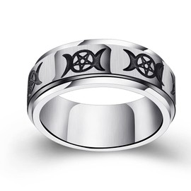 Fuqimanman2020 Goddess Pentagram Stainless Steel Wicca Pagan Triple Moon Spinner Band Ring Celtic Knot Rotatable Anxiety for Men Women Wedding Engagement Promise Jewelry-8