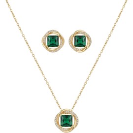 Juego de aretes y collar circular cuadrado