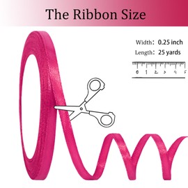 OMAIGAR Hot Pink Ribbon 1/4 Inch Width, Solid Satin Ribbons with 25 Yards Length Silk Fabric for Gift Wrapping or Wedding Party Birthday Decoration - Hot Pink,1/4 Inch x 25 Yards