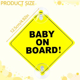 2 Pack Baby on Board Car Signs Child on Board Sign Car Sign with Two Suction Cups Reusable Child on Board Sticker Important Car Safety Sign (Light Yellow)