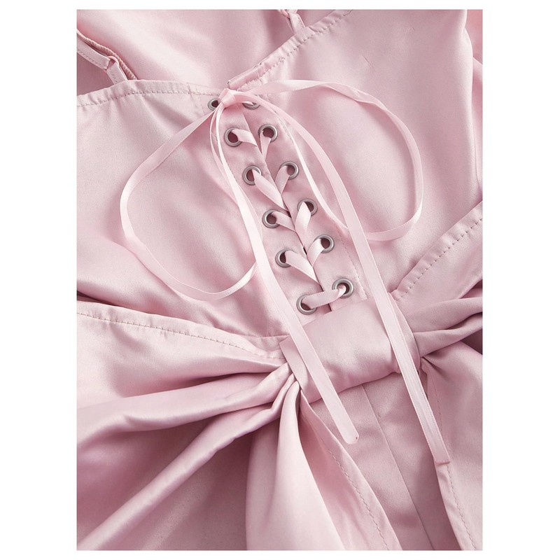 WDIRARA Women's Big Bow Back Homecoming Dresses Elegant Satin Spaghetti