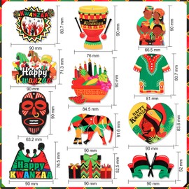 HOWAF 36pcs Kwanzaa Wooden Hanging Ornaments, African Heritage Holiday Decorations with Kinara Fruit African Mask Flag Map Kwanzaa Craft Pendant Signs for Happy Kwanzaa Holiday Decoration Supplies
